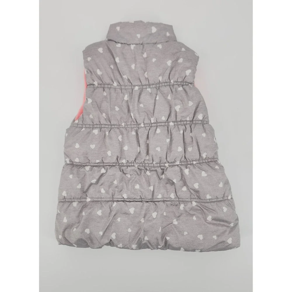 OshKosh Bgosh Girls Gray Heart Puffer Vest Pink Fleece Lined Size 4
